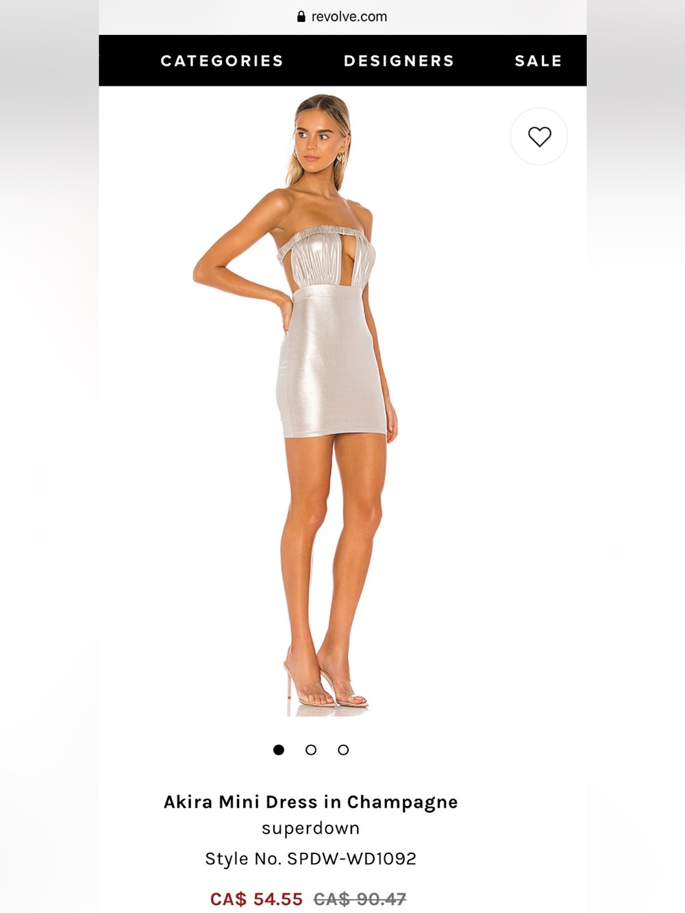 superdown Champagne‎ Strapless Cutout Mini Dress